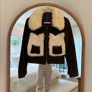 Vintage rabbit fur and suede cropped jacket